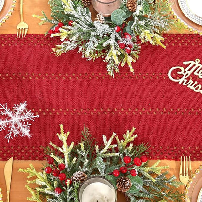 Macrame Table Runner Christmas Red Boho Table Runners - Image 3