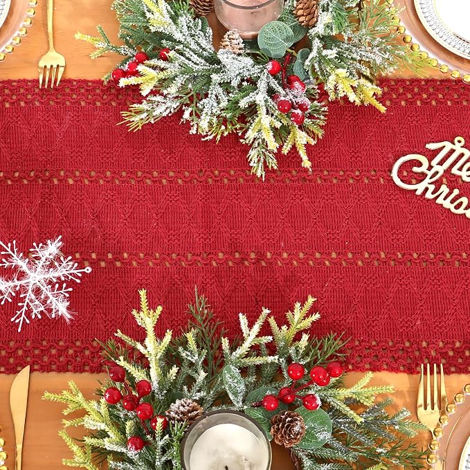 Macrame Table Runner Christmas Red Boho Table Runners - Image 3