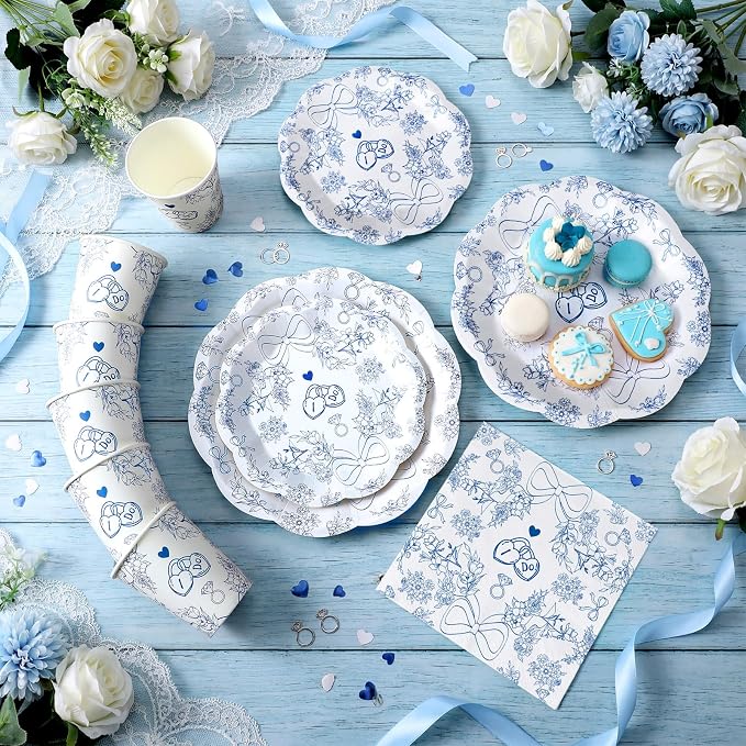 250 Pcs Blue Bachelorette Disposable Paper Plates and Napkins | Serves 50 Guests - Image 5