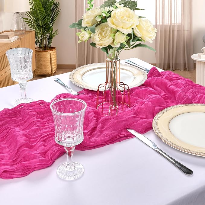 12 Pack 10Ft Hot Pink Cheesecloth Table Runner 23 x 120 Inch | Gauze Rustic - Image 6