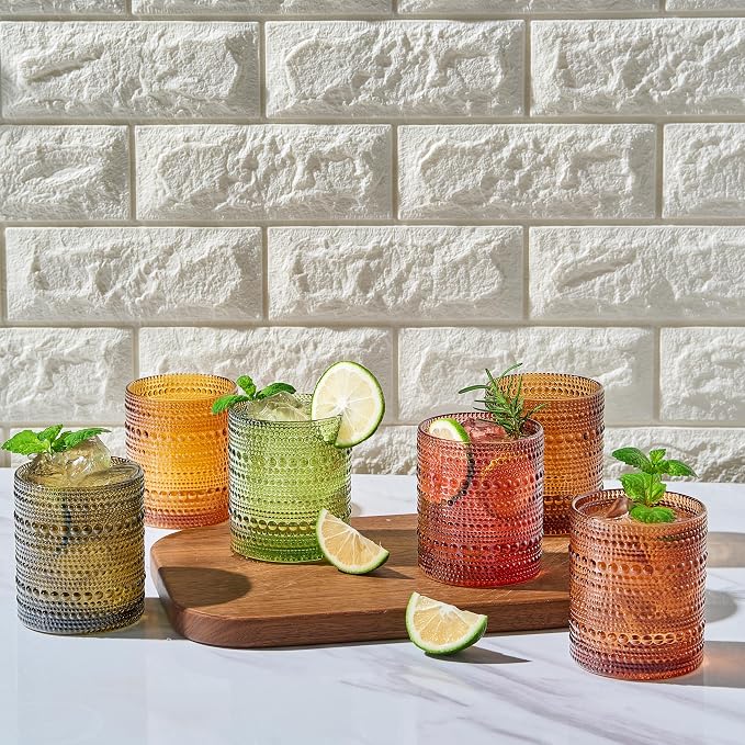 Shades of Summer Set of 6 Luxury Hobnail Drinking Glasses - 11oz Jewel-Toned - Image 2