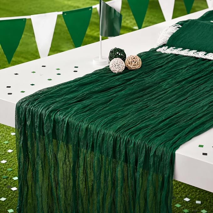 3 Pack Emerald Green Cheesecloth Table Runner 120 Inch Boho Wedding Decor | by Fixwal