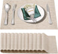 Placemats Set of 12,Washable,Heat and Stain Resistant Indoor/Outdoor Place mats,Vinyl Woven Non Slip Table Mats for Restaurant Table Protection,PVC Placemats(Beige White,12PCS)