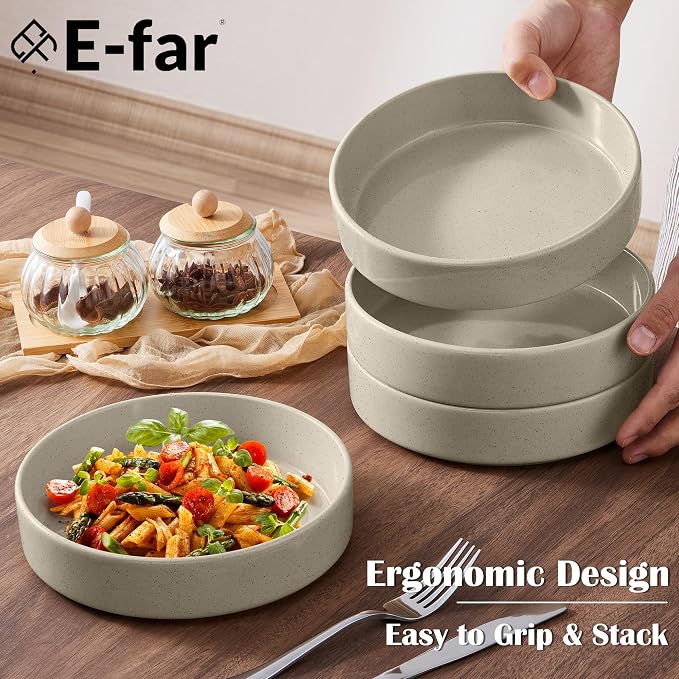 E-far Pasta Bowls Set of 4, 35oz Ceramic Large Salad Bowl Plates - Image 3