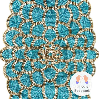 Beaded Table Runner, 13x36 | Handmade floral pattern, 85% glass beads, - Image 6