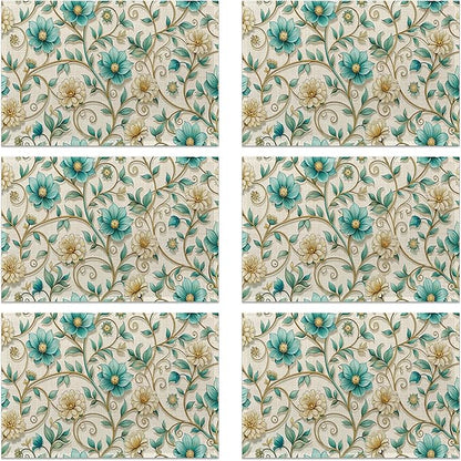 Abstract Gold Flower Placemats Set of 6, Linen Washable for Christmas, Thanksgiving, Party, and Daily Dining, Decorative Table Mats for 4-6 Person Table