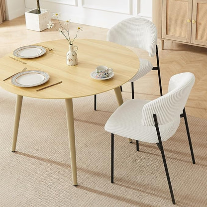 43.3 Inch Round Dining Table Set for 4, Modern Small Kitchen Coffee Set for Dining Room Kitchen Apartment (Cream Table + 4 White Shell Chairs)