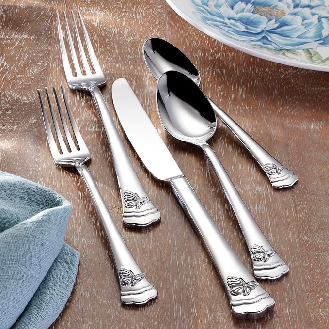 Lenox Silverware Set, Butterfly Meadow II Mirror 65-Piece Flatware Set - Image 4