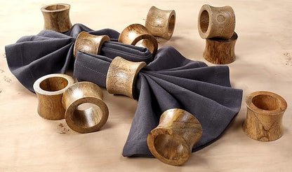 ALPHA Living HOME Rustic Wooden Napkin Rings Set of 12 - Handmade Natural Wood Napkin Holders for Table Decor, Farmhouse Dining, Weddings, Holidays, Parties, Everyday Use, Elegant (Brown