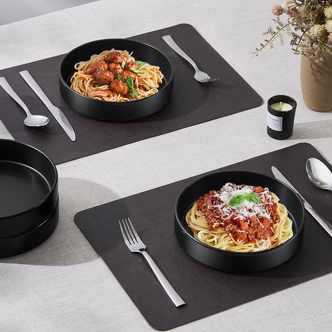 E-far Pasta Bowls Set of 4-35oz Shallow Ceramic Bowl Plates - Image 8