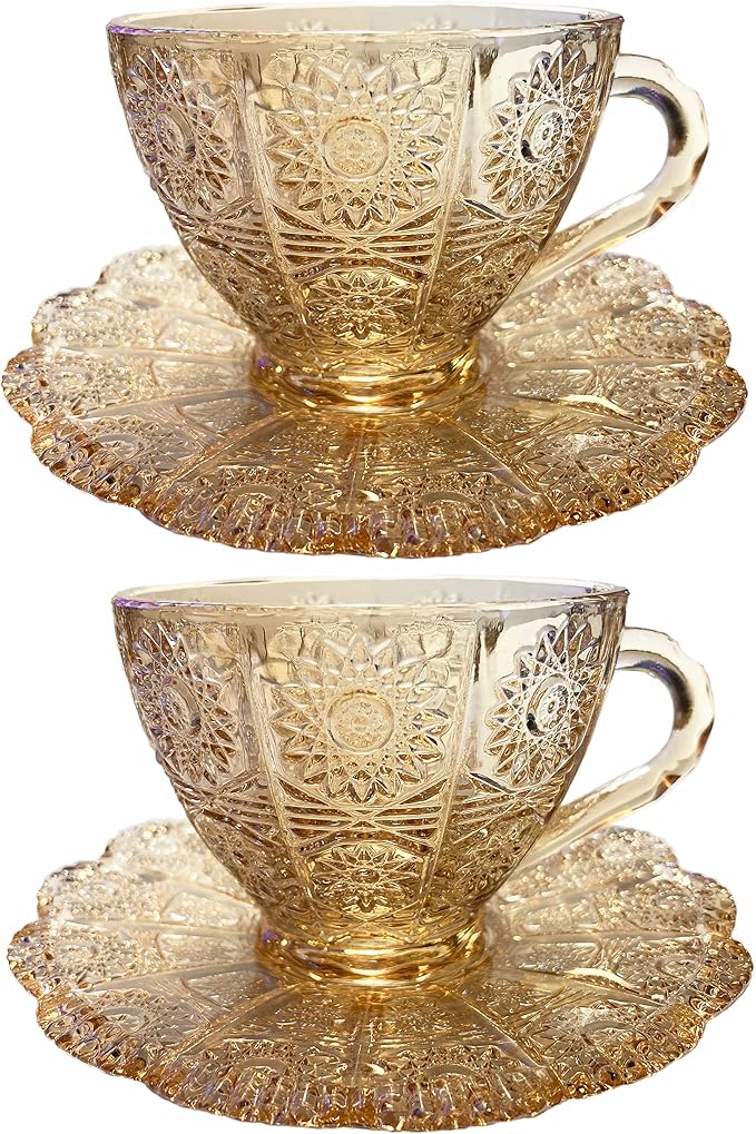 Mazeology Vintage Embossed Sunflower Flower Design Set of Two Amber Pressed by Mazeology