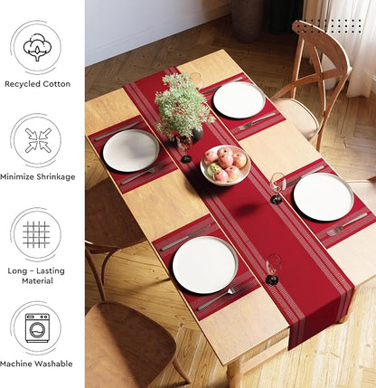 Encasa XO Table Runner, Yarn Dyed Ribbed Cotton 13"x94" | Ladder Red, 12-Ply - Image 3