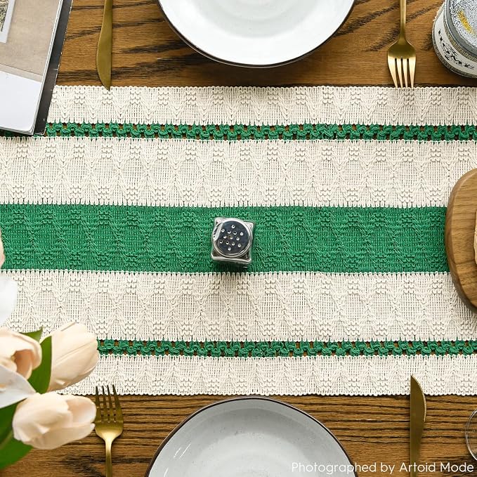 Artoid Mode Emerald Green Rustic Woven Table Runner 12x90 Inch | Holiday - Image 3