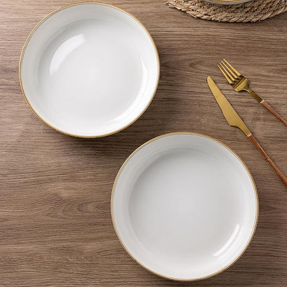 GBHOME 8.75'' Large Ceramic Pasta Bowls, 38oz Stoneware Pasta Serving Bowls Set of 4 for Kitchen, Wide Bowls for Fruit,Pasta,Salad,Oatmeal,Meal, Microwave Safe, Reactive Glaze-Pear White