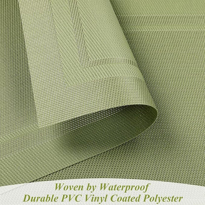 SHACOS Woven Vinyl Placemats Set of 4 Wipe Clean Place Mats Non Slip Reversible Dining Table Mats Indoor Outdoor (4, Frame Olive Green)