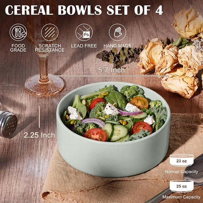 E-far Cereal Bowls Set of 4, 25oz Ceramic Deep Soup Bowls - Image 2