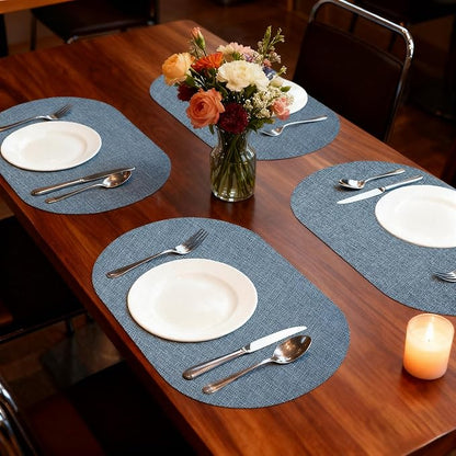 Oval Placemats for Dining Table Set of 4, Washable Leather Table Mats, Waterproof Heat-Resistant Non-Slip Kitchen Placemats, Simple Style Oval Design