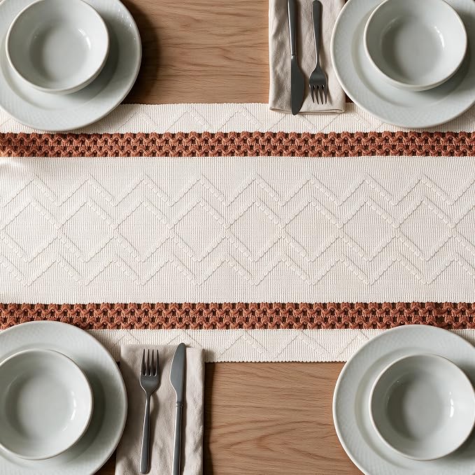 Artoid Mode Caramel Stripe Woven Rustic Table Runner 12x72 Inch | Holiday - Image 5