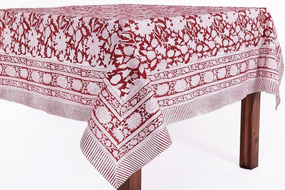 ATOSII Meraki Red 100% Cotton Tablecloth, Handblock Print Rectangle Table Cover for Kitchen Dining I Tabletop Linen I Thanksgiving, Christmas, Wedding, Fall Table Cloth 72 X 140 Inches I 12 Seater