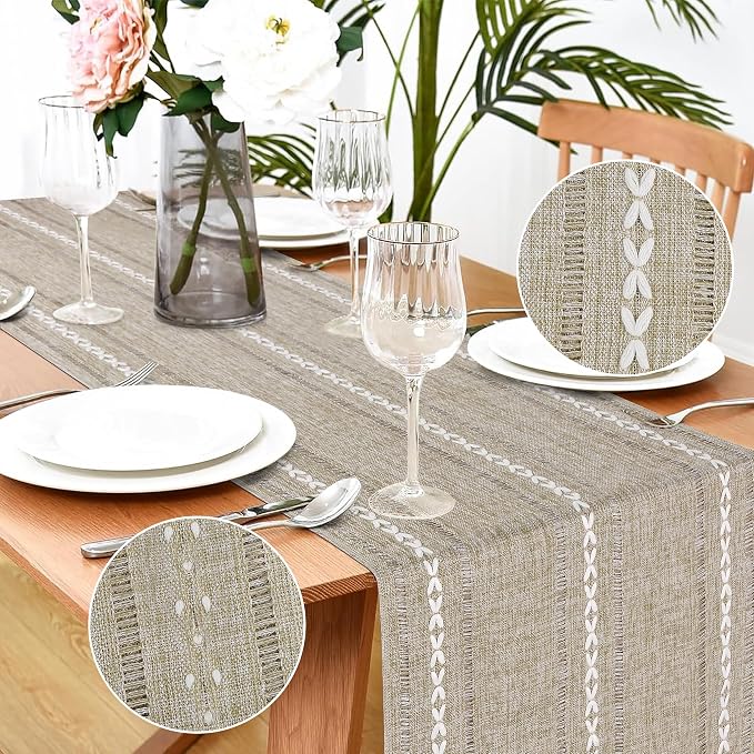 Boho Table Runner 15 x 72 inches Long, Neutral Farmhouse Dresser Runners Cover - Image 8