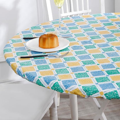 Walrus Round Vinyl Fitted Tablecloth with Flannel Backing Elastic Edge Design Table Cover Waterproof Oil-Proof PVC Table Cloth Stain-Resistant Best for 37"-44" Round