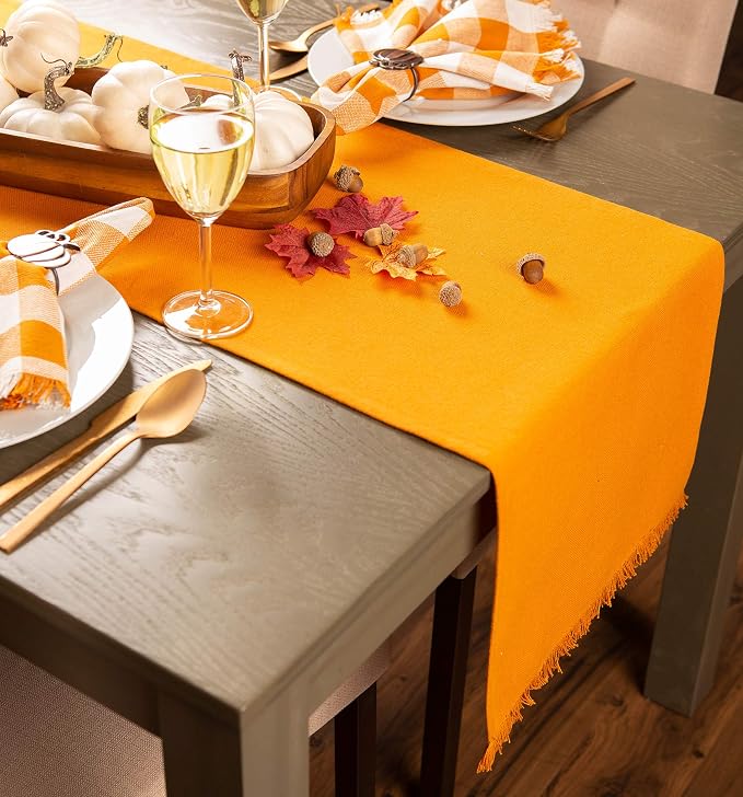 DII Everyday Collection, Fringed Solid Tabletop, Table Runner, Pumpkin Spice - Image 7