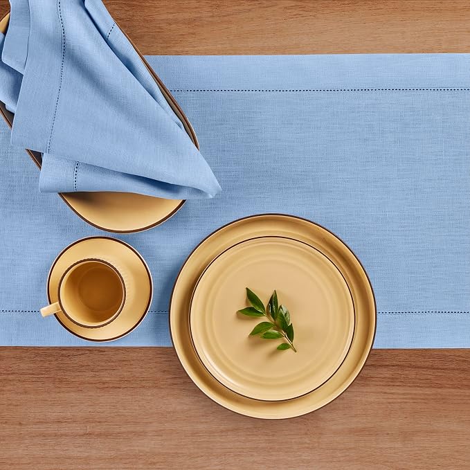Solino Home 100% Pure Linen Dining Table Runner Cornflower Blue, 14 x 60 in | - Image 4