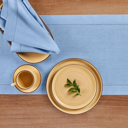 Solino Home Linen Cornflower Blue Table Runner 72 Inches Long - 100% Pure Linen Hemstitch Table Runner 14 x 72 Inch for Dresser, Dining, Spring, Easter - Classic Hemstitch