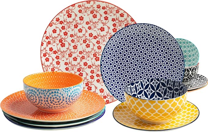 LEHAHA 12 Pieces Ceramic Dinnerware Sets, Porcelain Round Dinner Set by LEHAHA