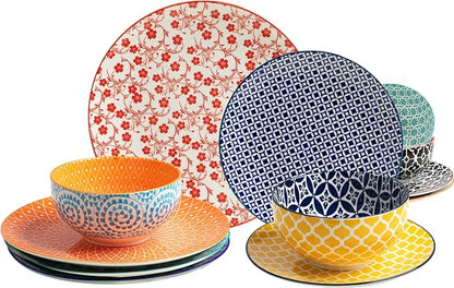 LEHAHA 12 Pieces Ceramic Dinnerware Sets, Porcelain Round Dinner Set by LEHAHA