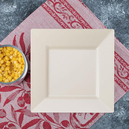 Smarty Had A Party 120 Disposable Plastic Dinnerware, 9.5" Fancy Square Ivory Plates for Parties and Events, Heavy Duty Supplies for All Occasions