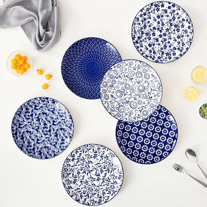 vancasso 10.25" Blue Dinner Plates Set of 6, Porcelain Vintage | Microwave - Image 6
