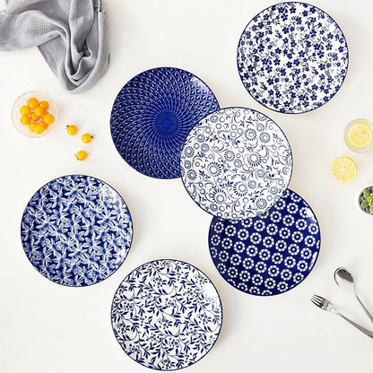 vancasso 10.25" Blue Dinner Plates Set of 6, Porcelain Vintage | Microwave - Image 6