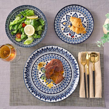 Bestone 12-Piece Round Porcelain Dinnerware Set, Service for 4, Chip Resistant Plates and Bowls,Blue, Dishwasher & Microwave Safe for Home Daily Use