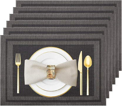 Black Gold Vinyl Placemats Set of 6, Heat Resistant Table Placemats | 18x12 by Uolr