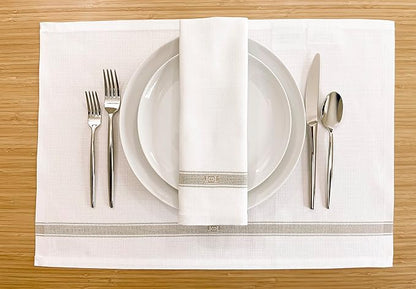 Premium Cloth Striped Placemats Set of 4 – 100% Soft Durable Jacquard Woven Cotton Table Placemats with Stain-Release Fabric – Machine Washable for Dining Table – Taupe, 20"x14"
