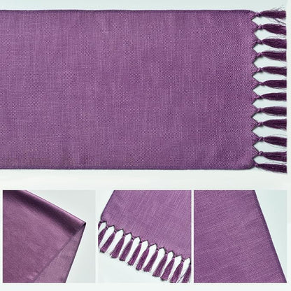 Artoid Mode Lilac Purple Tassel Table Runner, Mardi Gras Linen Blend Rustic - Image 5