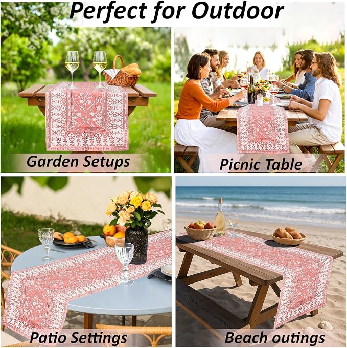 Sweet Pink Hand Block Print 100% Cotton Reusable Table Runner 16" X 90" Inches - Image 6