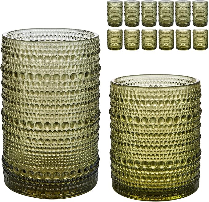 HomeVogue Vintage Hobnail Drinking Glasses Set of 12, 15 oz Highball Glasses & by HomeVogue