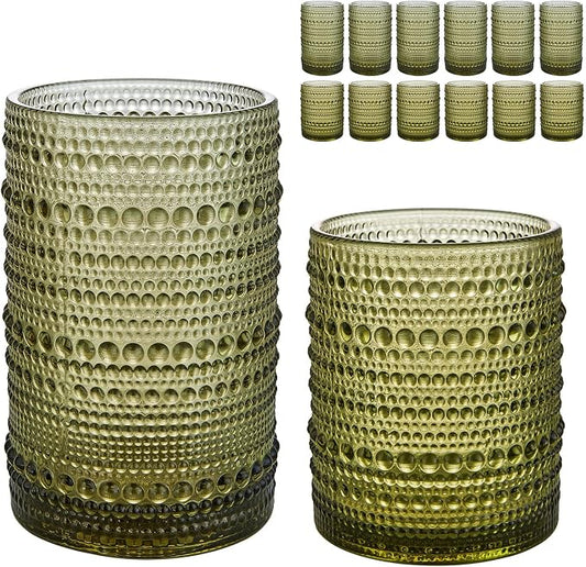 HomeVogue Vintage Hobnail Drinking Glasses Set of 12, 15 oz Highball Glasses & by HomeVogue