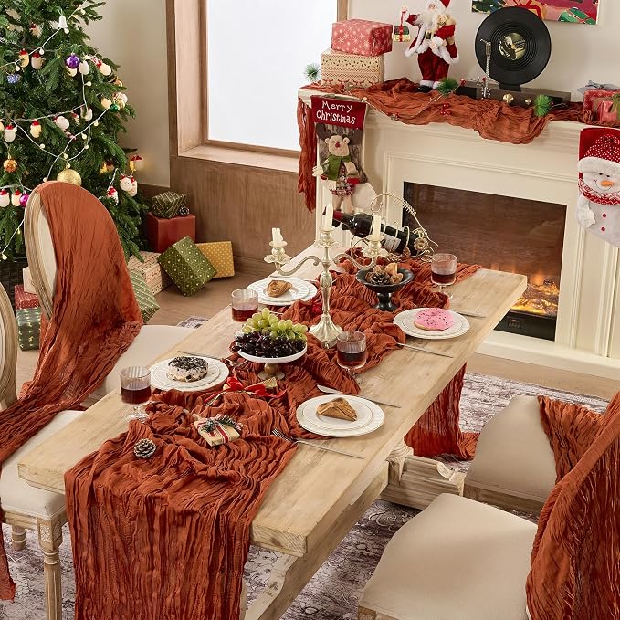 6 Pack Terracotta Cheesecloth Table Runner Boho Gauze Fall Decor | 120 Inch - Image 6