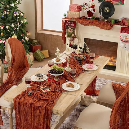 6 Pack Terracotta Cheesecloth Table Runner Boho Gauze Fall Decor | 120 Inch - Image 6