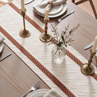 Artoid Mode Caramel Stripe Woven Rustic Table Runner 12x72 Inch | Holiday - Image 4