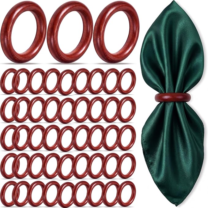 Thenshop 50 Pcs Decorative Wooden Napkin Rings Bulk Exquisite Round Dining by Thenshop