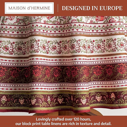 Maison d' Hermine Table Cloth Round Table 100% Cotton 63 Inches Fall Tablecloth Reusable Everyday Use for Thanksgiving Christmas Decorations Dining Farmhouse Party (Reveillon Au Jardin)