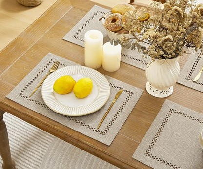 Farmhouse Burlap Place Mats, Coffee Placemats Set of 4, 12 x 18 Inch | Double - Image 3