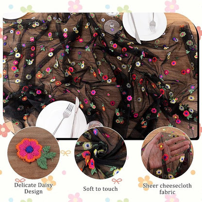 BINBE 12pcs Daisy Spring Table Runner Embroidery Gauze 10FT Florals Seasonal - Image 6