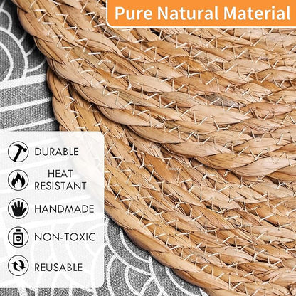 13.5'' Round Woven Placemats Set of 10, Boho Rattan Chargers for Dinner Plates, Round Rattan Placemats,for Dining Table,Wedding, Farmhouse,Outdoor and Christmas