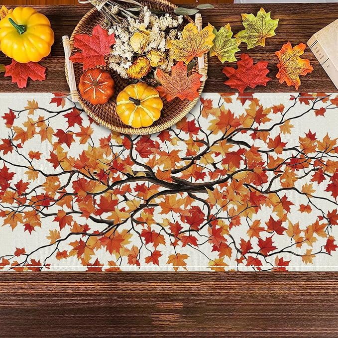 Fall Table Runner Maple Leaf Seasonal Autumn Burlap Table Decoration Holiday - Image 4