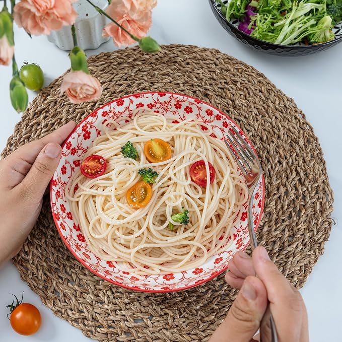 LEHAHA Porcelain Pasta Bowls, 32oz Ceramic Dinneware Dinner Bowls Set of 4 - Image 3